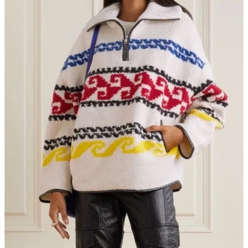 Isabel Marant Étoile Marner Bouclé Fleece Quarter Zip Pullover Size EU 44 XL US